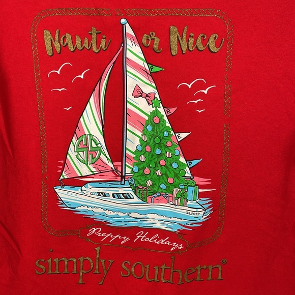 Simply Southern Christmas Nauti or Nice Long Sleeve Youth Size Large Color Red - Picture 1 of 7
